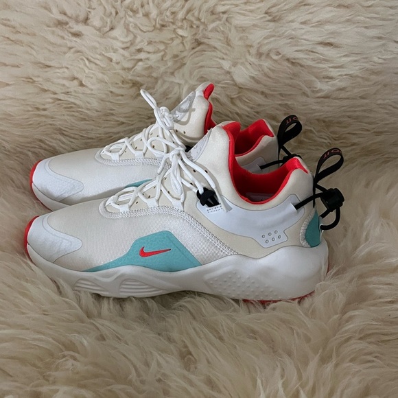 New Nike Huarache White w/ Teal & Orange Air Cushion Running Comfort Shoes - Picture 4 of 8